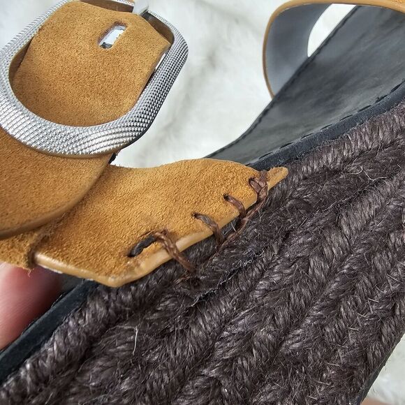 Rag & Bone Ansley Dark Brown Suede Buckle Espadrille Platform Summer Sandal 37 - Picture 8 of 11